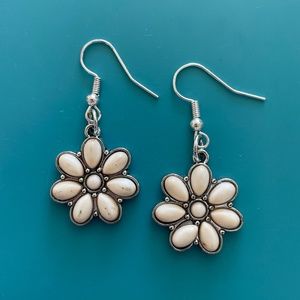 White Floral Western Earrings